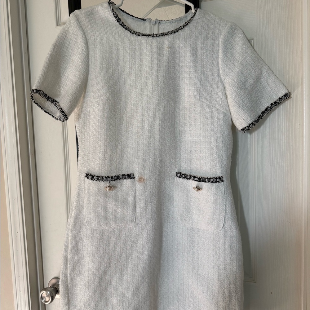 SHEIN White Mini Dress with Black Trim